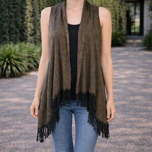 ​Boho Tribal Patterned Fringe Vest | Wool Acrylic Blend | Open Front | One Size